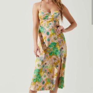 Astr Floral Bustier Midi Dress